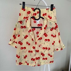 Cherry print Pajama PJ Button Up Shirt and Shorts Set